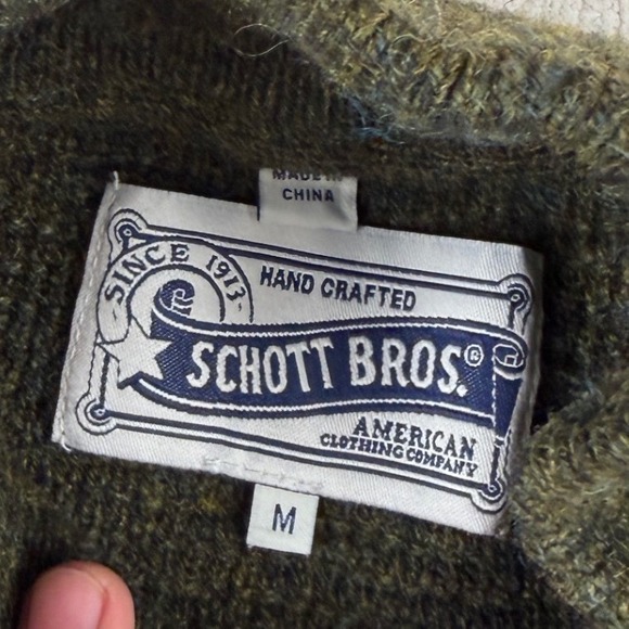 Schott NYC Mens Olive Green Wool Blend Shawl Collar Pullover Sweater M - Picture 3 of 6